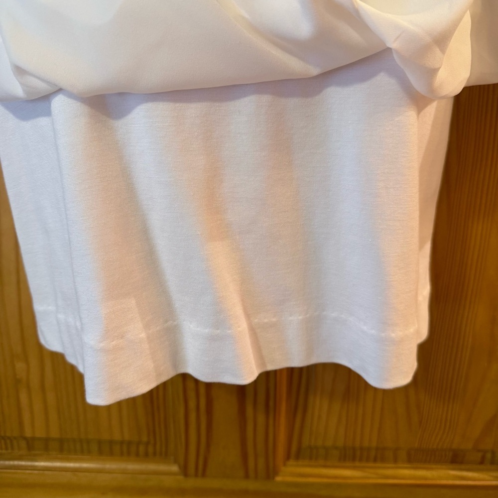 CAbi 5349 Indulge Blouse White Draped Blouse with stretch waist sz medium - Picture 3 of 11